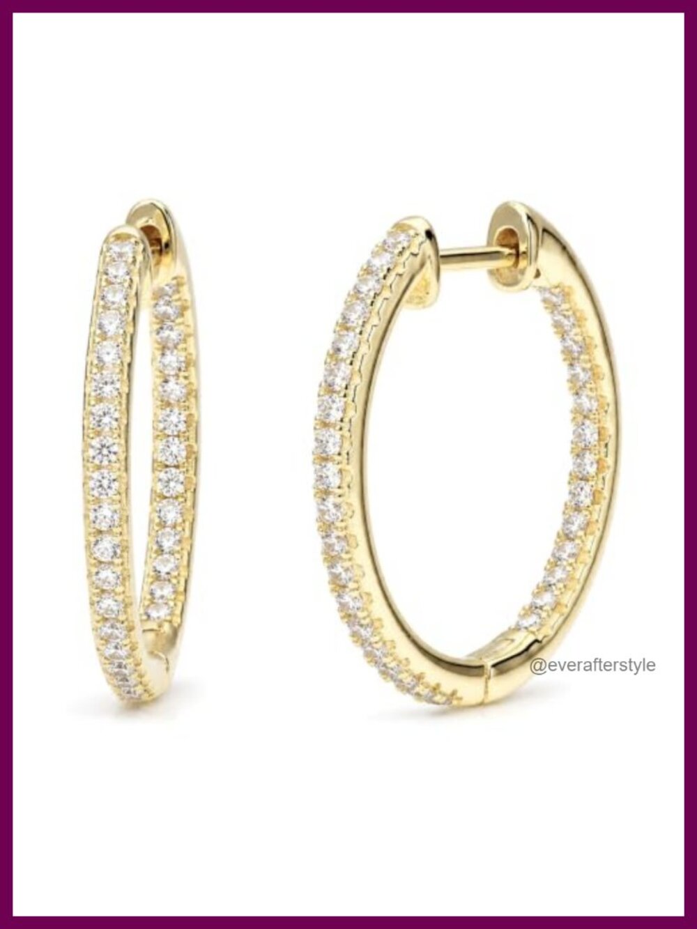 925 Sterling Silver Yellow Gold Flashed CZ Statement Hoop Earrings Women